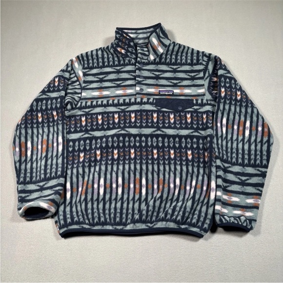 Patagonia Sweaters - Patagonia Aztec Kuta Klash Synchilla Snap-T Fleece Jacket Womens Size Small Blue